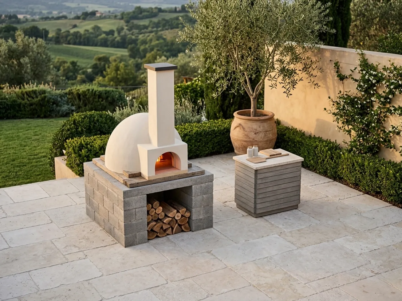 The Wood-Fired Oven: the built-in wood-fired dome oven on a masonry stand